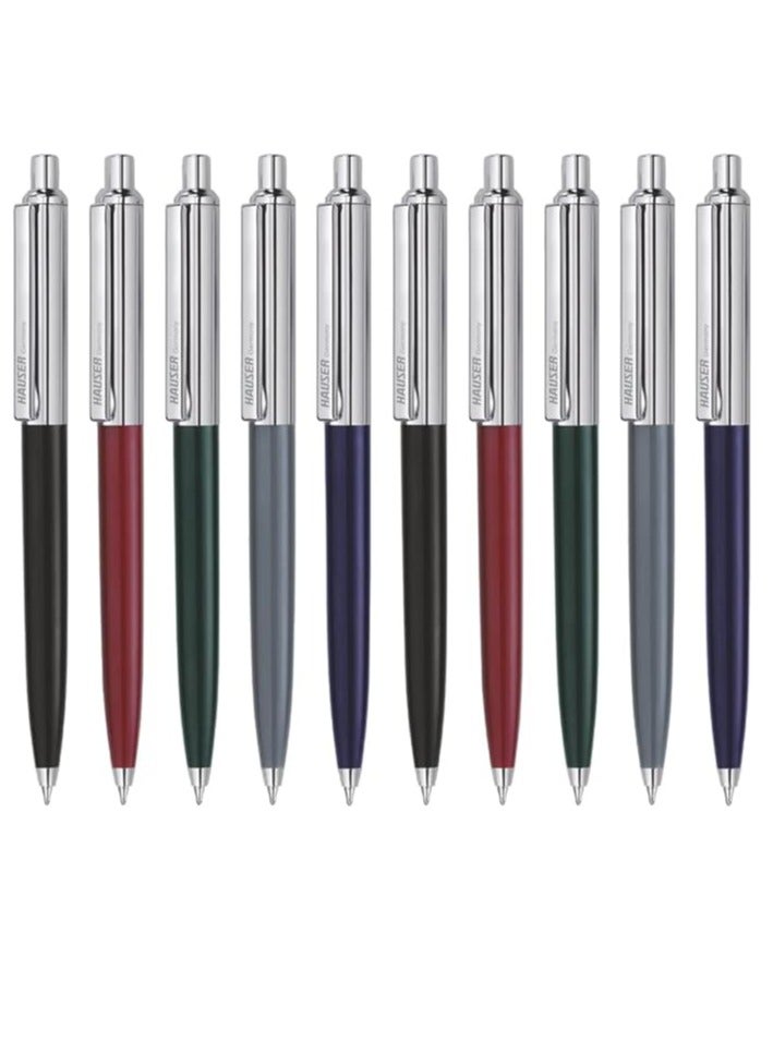 Hauser Germany قلم حبر جاف أزرق من هاوزر برلين مع جسم معدني - عبوة من 10 - Image 1