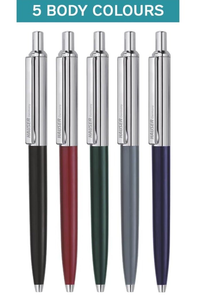 Hauser Germany قلم حبر جاف أزرق من هاوزر برلين مع جسم معدني - عبوة من 10 - Image 4