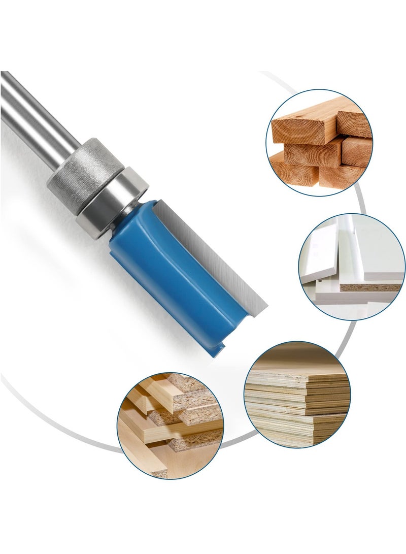 SOLARAE مجموعة بتات التوجيه المستقيمة، 3 قطع 1/4 شاك فلش تريم بت، مجموعة بتات فلش تريم للنمط، أداة قاطع الطحن مع محمل علوي للنجار DIY للأعمال الخشبية - Image 4