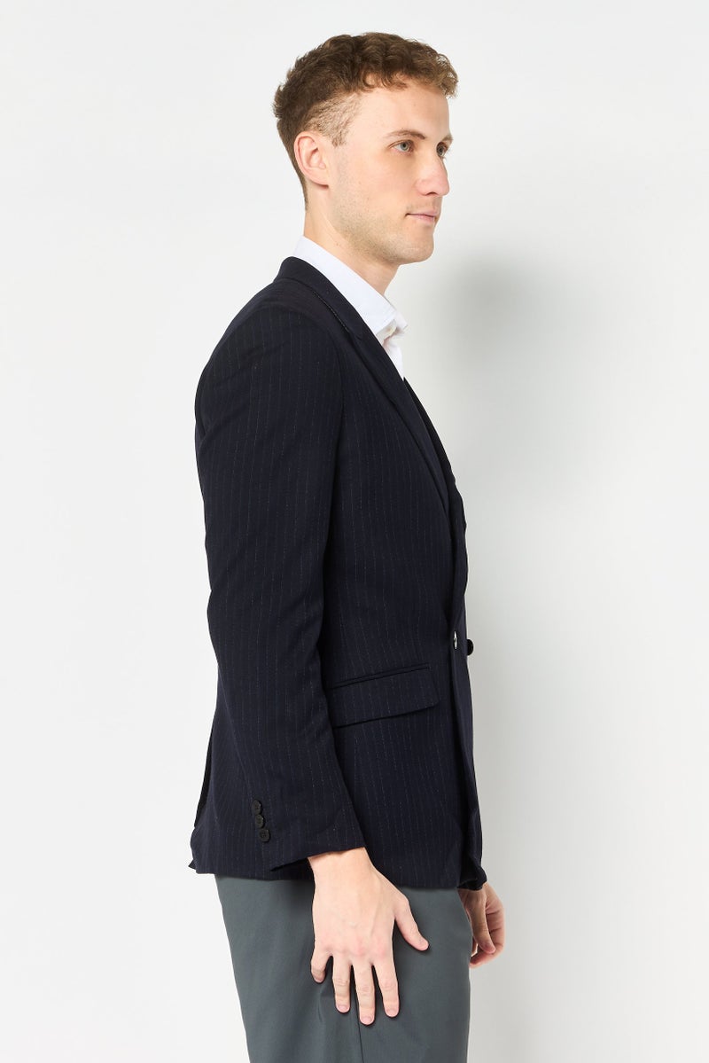 Selected Homme Men Regular Fit Stripe Casual Blazer, Dark Navy Blue - Image 2