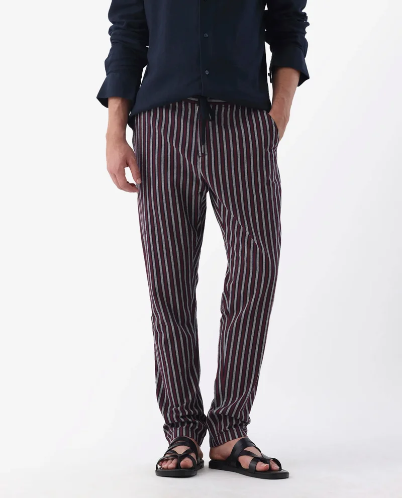 Rare Rabbit Rare Rabbit Mens Kimo Maroon Linen Blend Blend Regular Fit Stripe Trouser