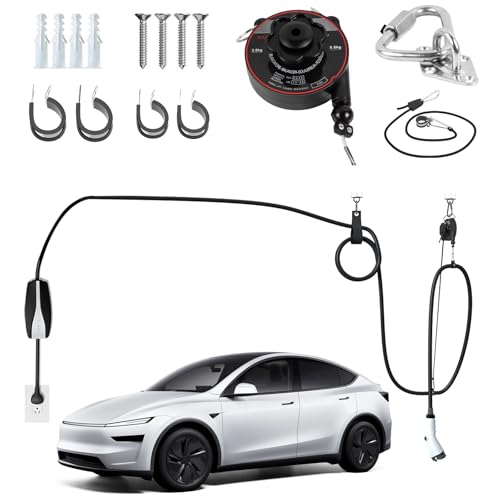 FETUSI Flexible charging Universal EV Overhead Retractable Cable Management System for Tesla & Other Electric Vehicles,Garage Charging Cable Organizer for All Level 2 Chargers-Mounts to Ceiling and Wall - Image 1