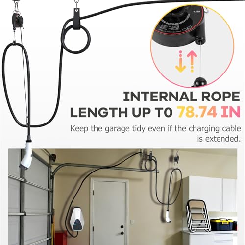 FETUSI Flexible charging Universal EV Overhead Retractable Cable Management System for Tesla & Other Electric Vehicles,Garage Charging Cable Organizer for All Level 2 Chargers-Mounts to Ceiling and Wall - Image 3