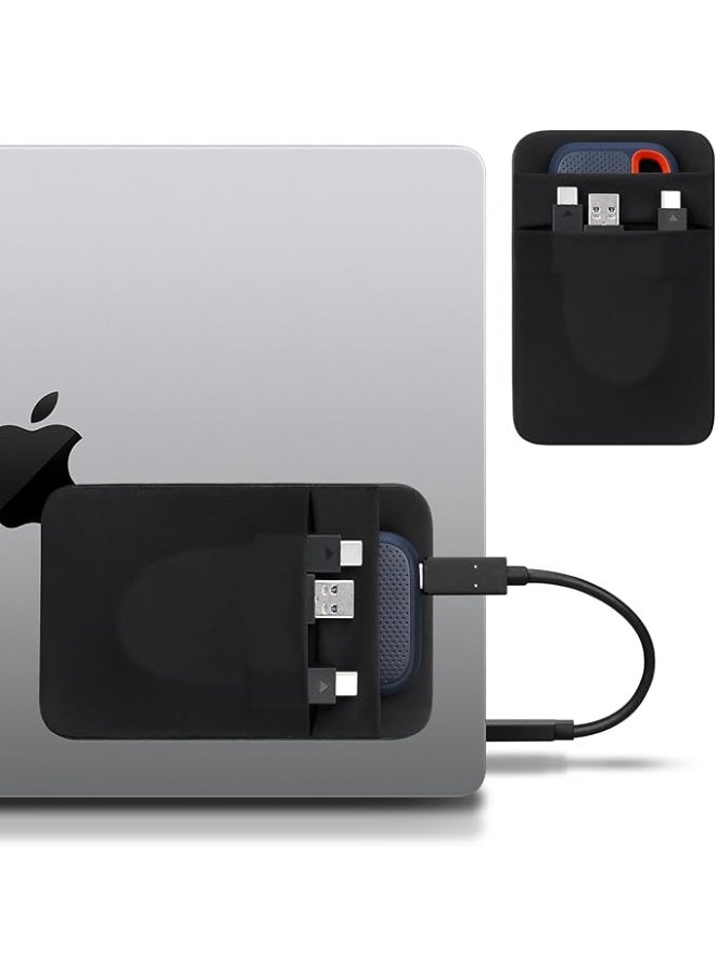 Lacdo Portable Hard Drive Sleeve for Laptop, 2-Pocket Stick on Pouch with Reusable Adhesive, for San Disk, Samsung, Crucial, Portable External Solid State Drive SSD Hard Drive Carrying Case, Black - Image 1