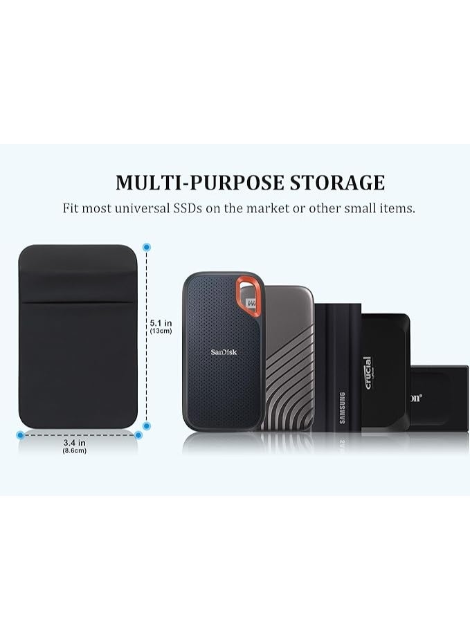 Lacdo Portable Hard Drive Sleeve for Laptop, 2-Pocket Stick on Pouch with Reusable Adhesive, for San Disk, Samsung, Crucial, Portable External Solid State Drive SSD Hard Drive Carrying Case, Black - Image 5