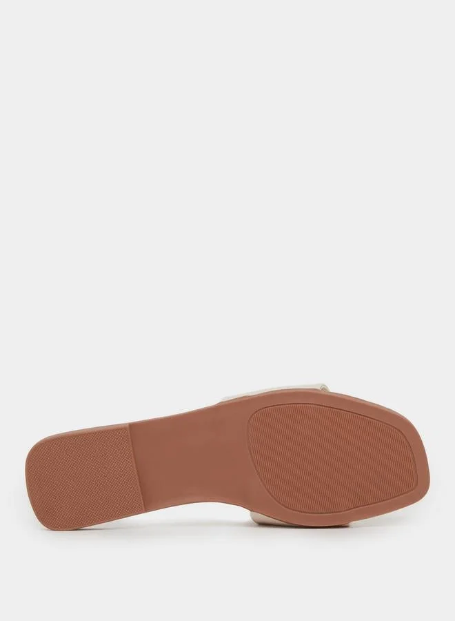 Styli  Beige Pearl Embellished Flat Sandals for Women | Best Price UAE
