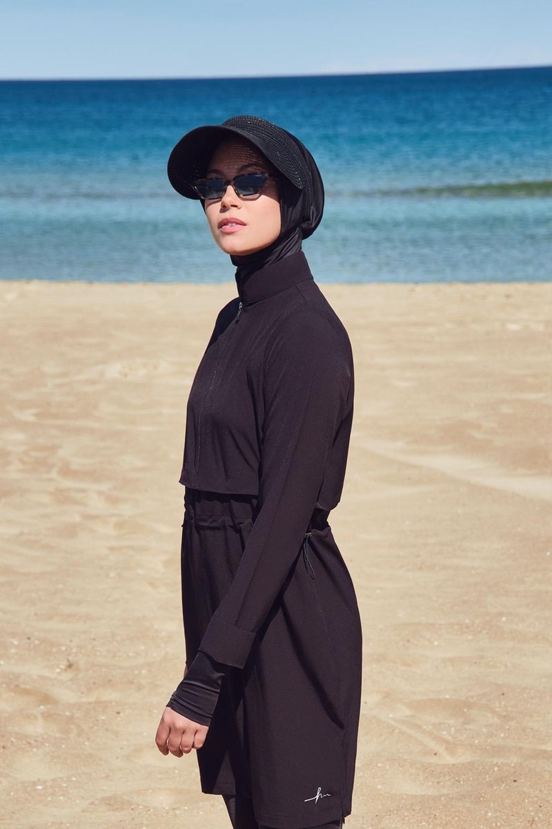Haşema Esila Black Vest 4 Piece Hijab Swimsuit Set  - Image 2
