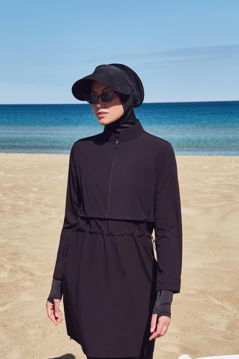 Haşema Esila Black Vest 4 Piece Hijab Swimsuit Set  - Image 3