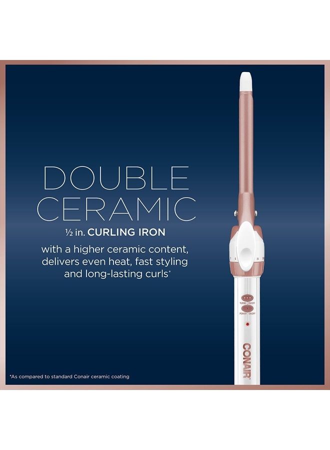 CONAIR مكواة تجعيد الشعر المزدوجة المصنوعة من السيراميك مقاس 1/2 بوصة، أسطوانة مقاس 1/2 بوصة تنتج تجعيدات حلزونية - للاستخدام على الشعر القصير إلى المتوسط - Image 2