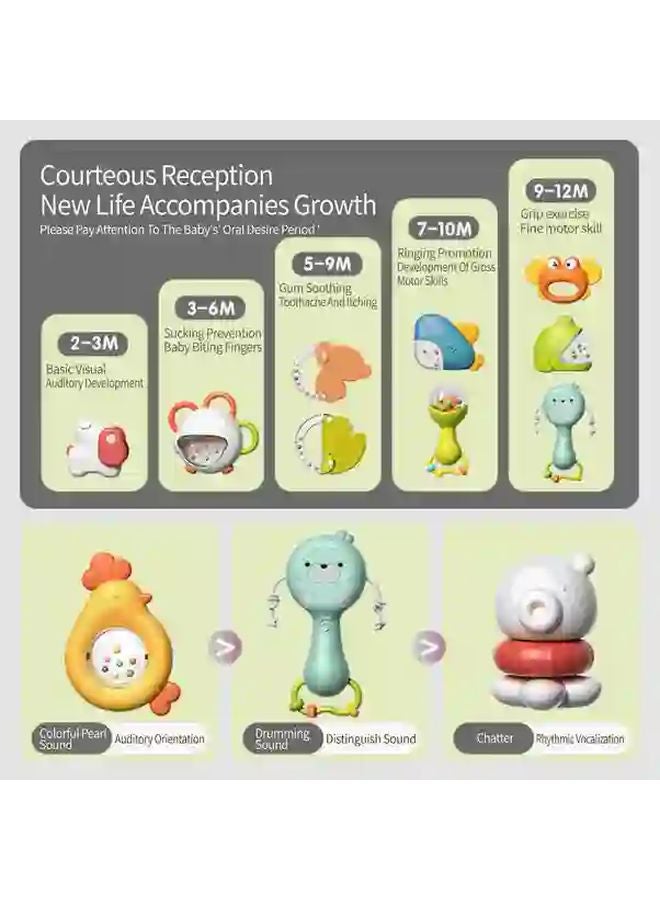 Baby Rattle Toy Set With Storage Cart 12 Pcs Sensory Play Newborn Gift - Image 5