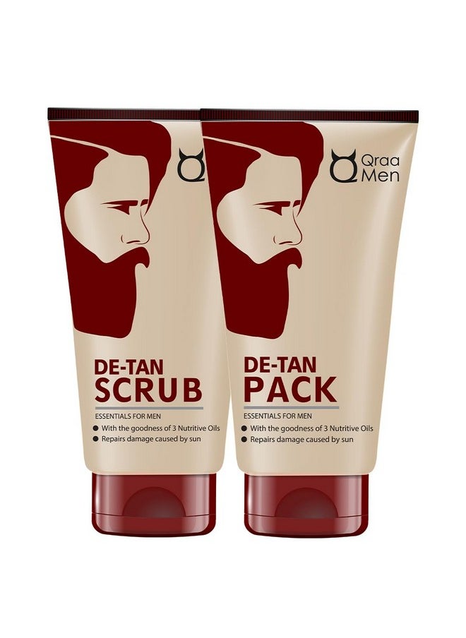 Qraa Men De Tan Pack With De Tan Scrub For Skin Lightening Brightening | Dirt & Blackhead Removal |Tan Removal Face Scrub & Pack | 100Gm X 2 (Pack Of 2)  - Image 1