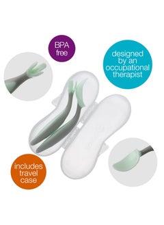 b.box Toddler Cutlery Set: Occupational Therapist Designed With Easy Grip Handles, Patented Flork™ (Flower Fork) Utensil, Spoon & Travel Case. Dishwasher Safe, Bpa Free. Ages 9 Mo+ (Pistachio)  - Image 3
