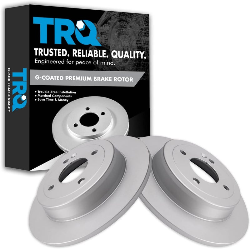 TRQ Brake Rotors Set 2 Piece Premium G-Coated Smooth Rear Driver & Passenger Side Compatible with 2012-2022 Hyundai Accent 2012-2020 Kia Rio - Image 1
