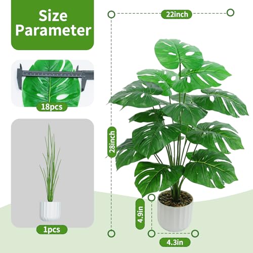 Freyalife 28“ Fake Plant Artificial Monstera for Room Decor, Faux Potted Plants Indoor for Home Living Bedroom Aesthetic Farmhouse Dorm Office Classroom and Outdoor Garden Porch Balcony Decor - Image 4