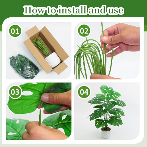 Freyalife 28“ Fake Plant Artificial Monstera for Room Decor, Faux Potted Plants Indoor for Home Living Bedroom Aesthetic Farmhouse Dorm Office Classroom and Outdoor Garden Porch Balcony Decor - Image 3