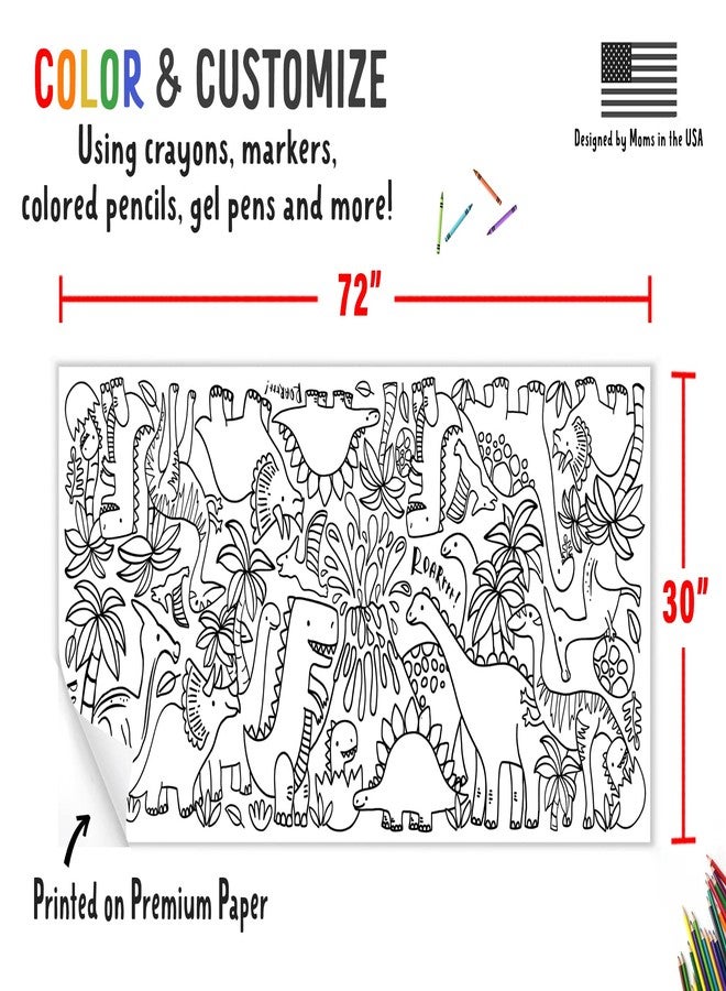 Tiny Expressions Dinosaur Birthday Coloring Poster - Rolled, No Creases 30" x 72" Large Coloring Tablecloth for Dinosaur-Themed Birthday Parties - Dino Party Decorations - Image 3
