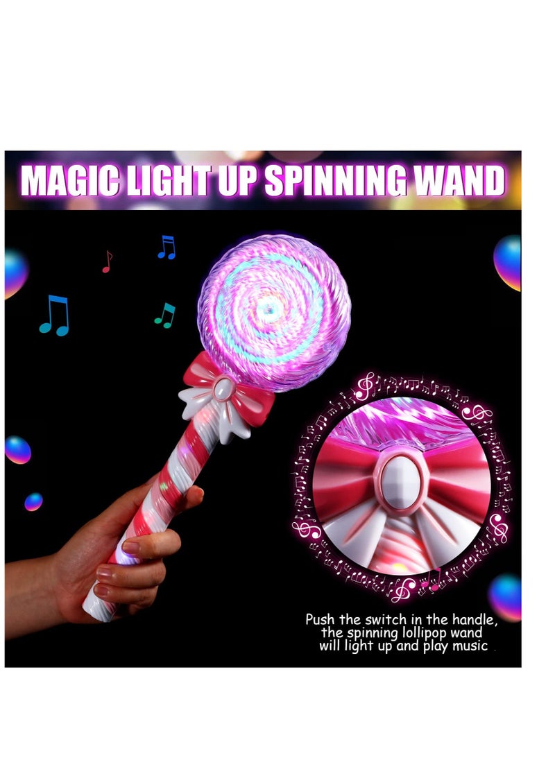 SYOSI 2 PCS Light Up Spinning Lollipop Wand, 12 Inch LED Princess Wand, Princess Glitter Light up Wand, Suitable for Pretend Play Prop, Carnival Prize (Pink, Blue）  - Image 2