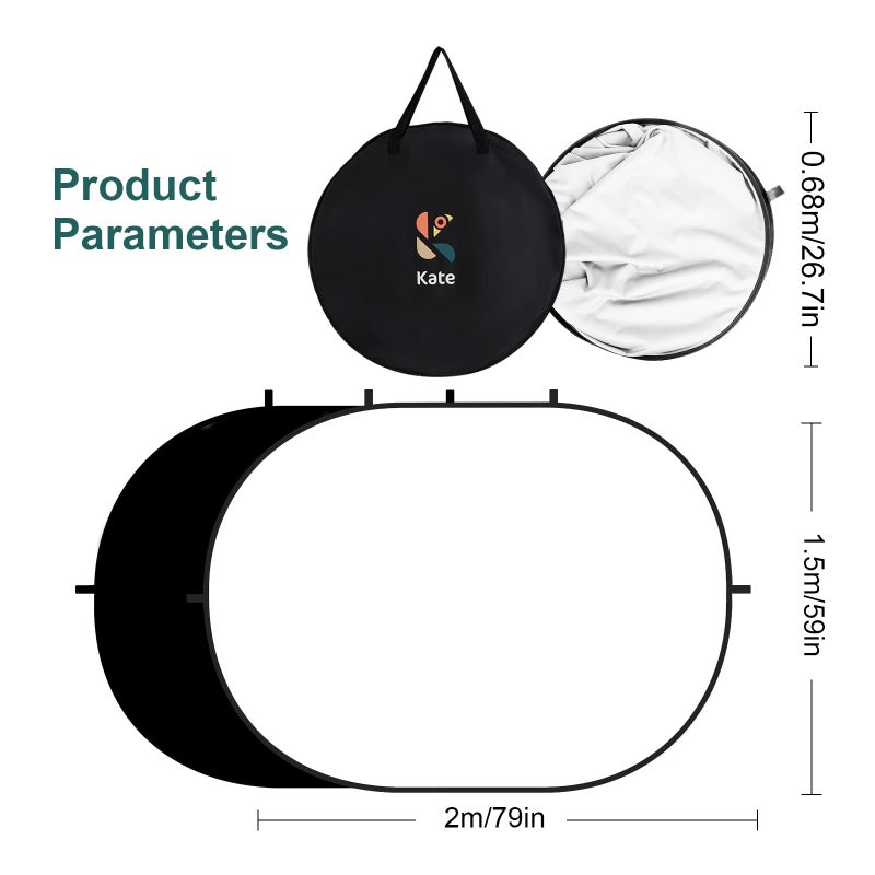Kate 5x6.5ft(1.5x2m) Collapsible Backdrop White Black Twist Flex Folding Pop up Backgrounds for Photoshoot, Headshots Photo, Video Calls - Image 3