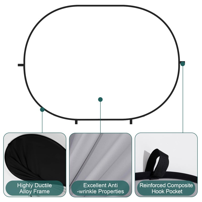 Kate 5x6.5ft(1.5x2m) Collapsible Backdrop White Black Twist Flex Folding Pop up Backgrounds for Photoshoot, Headshots Photo, Video Calls - Image 4