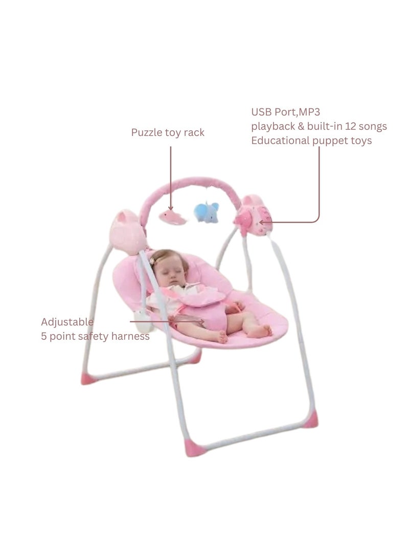 Moms Magic Baby Rocking Chair – Electric Rocking, Remote Control, 5-Point Safety Belt, MP3 & Bluetooth | Soft Headrest, Mosquito Net, Washable & Foldable | 0-12 Months  - Image 5