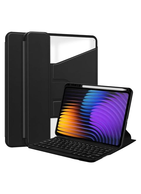 Keyboard Case Compatible with Xiaomi Pad 7 / Pad 7 Pro 11.2 Inch 2024, 360° Rotating Kickstand Shockproof Smart Tablet Cover with Pen Slot u0026 Detachable Wireless Keyboard