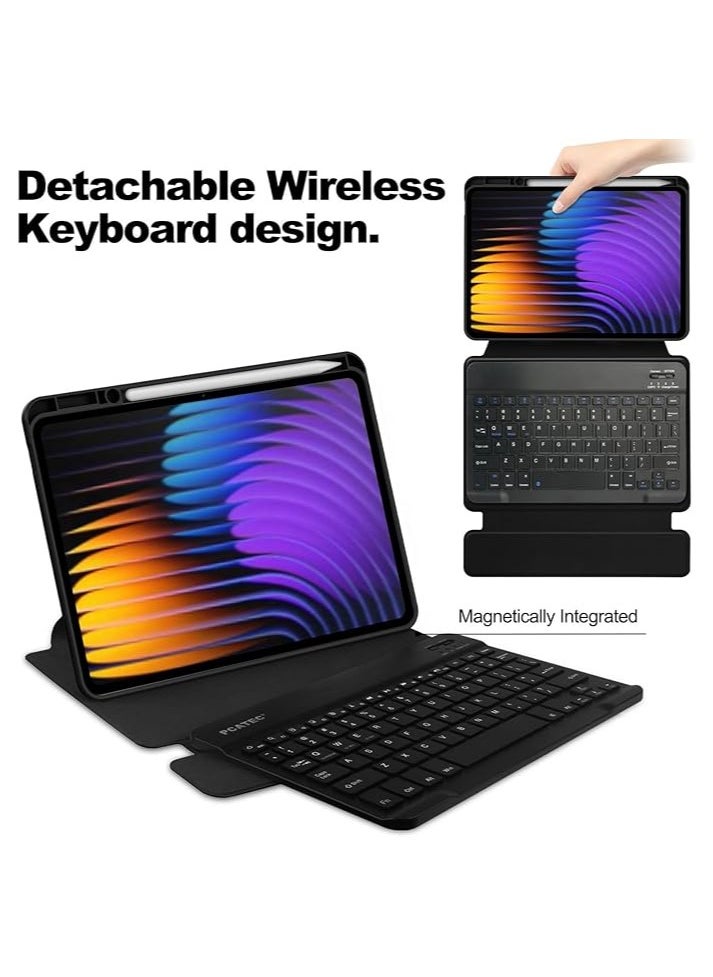 Keyboard Case Compatible with Xiaomi Pad 7 / Pad 7 Pro 11.2 Inch 2024, 360° Rotating Kickstand Shockproof Smart Tablet Cover with Pen Slot u0026 Detachable Wireless Keyboard