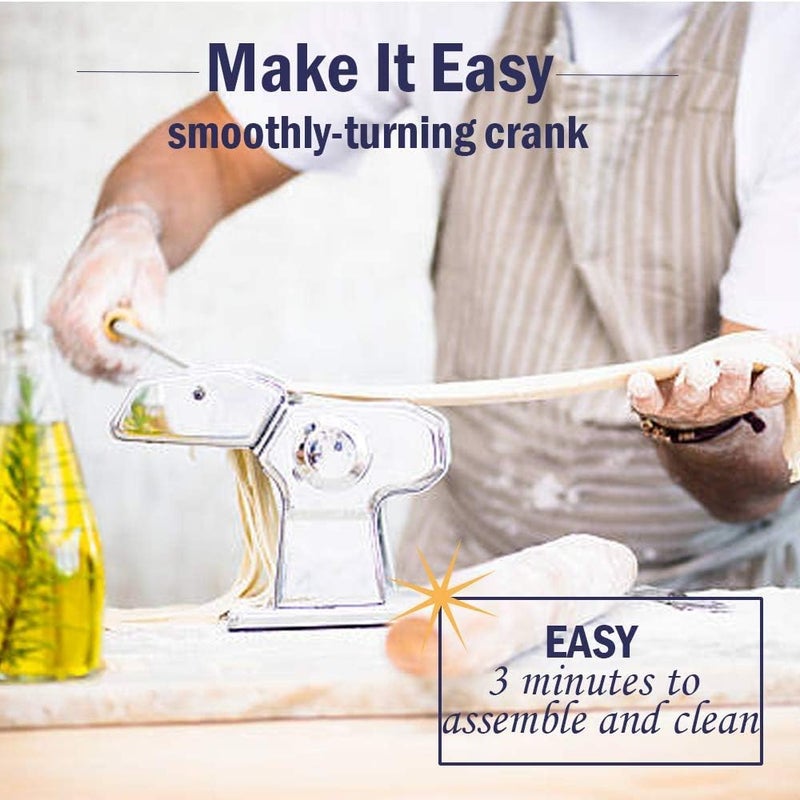 Sailnovo Pasta Maker Machine, 180 Roller Pasta Maker, 9 Adjustable Thickness Settings 2-in-1 Noodles Maker with Rollers and Cutter, Perfect for Spaghetti, Fettuccini, Lasagna or Dumpling Skin Silver - Image 5