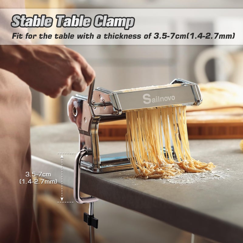 Sailnovo Pasta Maker Machine, 180 Roller Pasta Maker, 9 Adjustable Thickness Settings 2-in-1 Noodles Maker with Rollers and Cutter, Perfect for Spaghetti, Fettuccini, Lasagna or Dumpling Skin Silver - Image 4