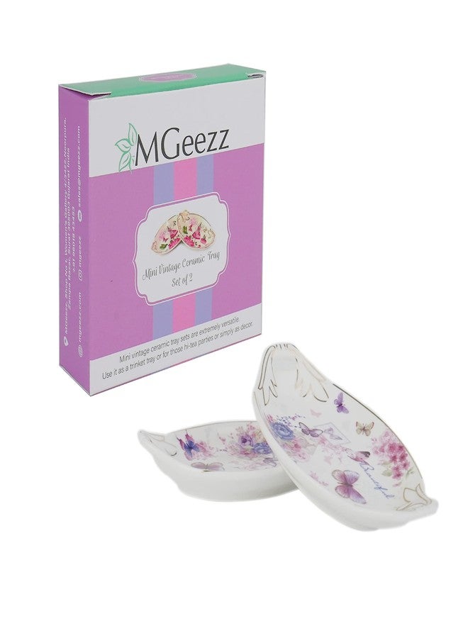MGeezz Mini Ceramic ServiCeramong Tray for Home Decor Bar Tray Oval Design Serving Platter Home Tea Serving Tray (Butterflies) - Image 5
