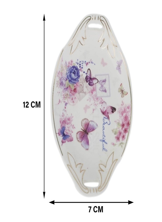 MGeezz Mini Ceramic ServiCeramong Tray for Home Decor Bar Tray Oval Design Serving Platter Home Tea Serving Tray (Butterflies) - Image 3