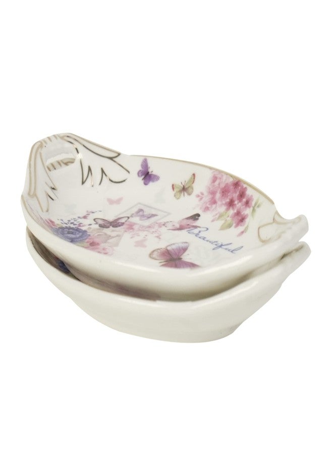 MGeezz Mini Ceramic ServiCeramong Tray for Home Decor Bar Tray Oval Design Serving Platter Home Tea Serving Tray (Butterflies) - Image 4