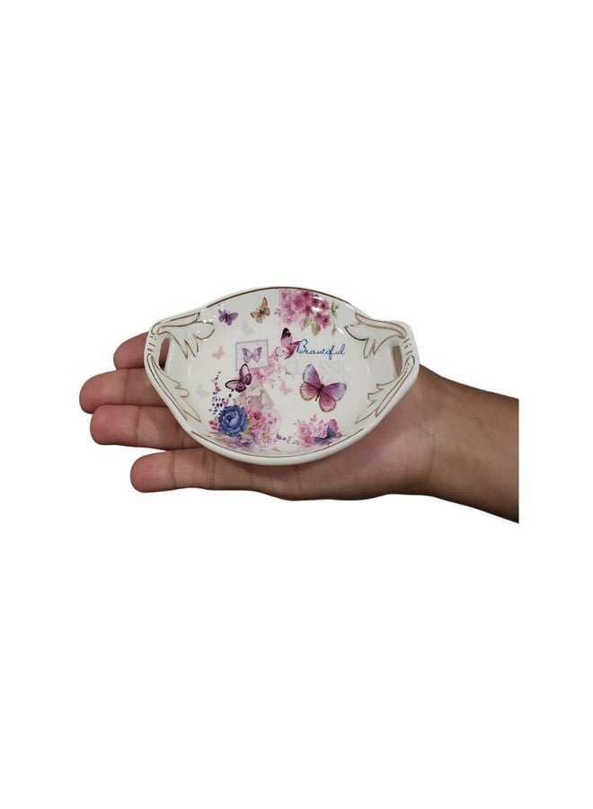 MGeezz Mini Ceramic ServiCeramong Tray for Home Decor Bar Tray Oval Design Serving Platter Home Tea Serving Tray (Butterflies) - Image 2