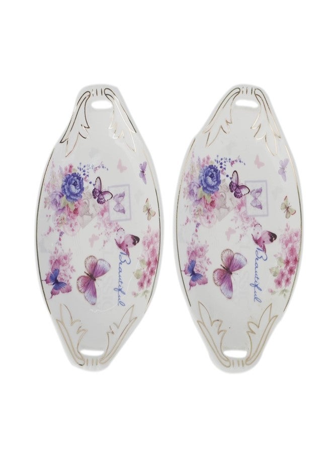 MGeezz Mini Ceramic ServiCeramong Tray for Home Decor Bar Tray Oval Design Serving Platter Home Tea Serving Tray (Butterflies) - Image 1