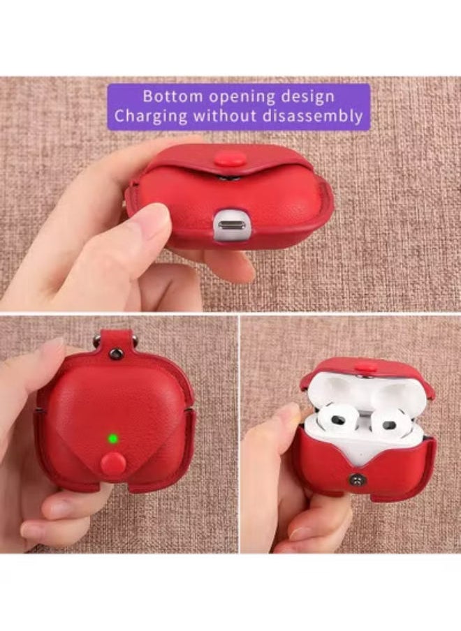 SHOPI AirPods Pro Case Leather Pocket, Full Cover Protective Earbuds Earpods, Perfect Fit for Apple AirPods Pro (RED)  - Image 3