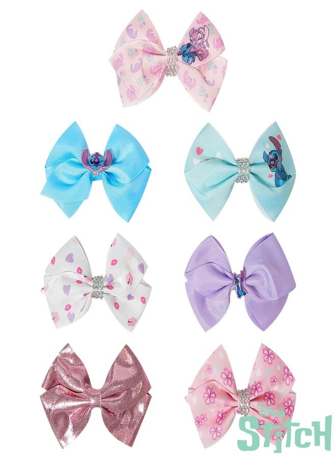 Luv Her أقواس شعر لوف هير ليلو وستيتش المرخصة للفتيات - مجموعة هدايا ملحقات الشعر ذات الطابع، 7 قطع، حزمة 4 إنش، مشابك تمساح، للأعمار 3 سنوات فما فوق - Image 2