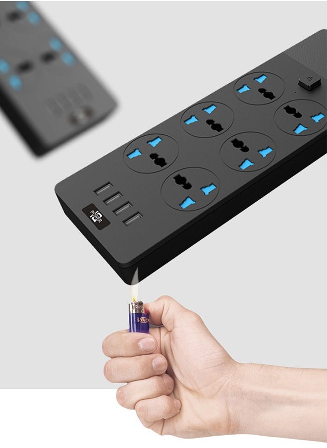 POWER - 3000W 6 Power Socket Anti-static Power Socket with 5 USB Ports Universal Charging Socket with 2M Bold Extension Cord - Image 1