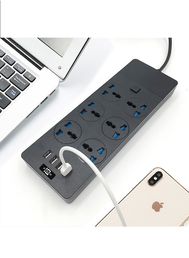 POWER - 3000W 6 Power Socket Anti-static Power Socket with 5 USB Ports Universal Charging Socket with 2M Bold Extension Cord - Image 1