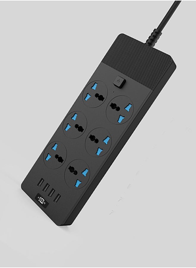 POWER - 3000W 6 Power Socket Anti-static Power Socket with 5 USB Ports Universal Charging Socket with 2M Bold Extension Cord - Image 1