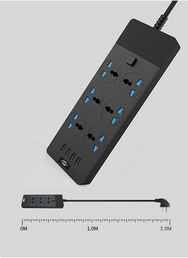 POWER - 3000W 6 Power Socket Anti-static Power Socket with 5 USB Ports Universal Charging Socket with 2M Bold Extension Cord - Image 1