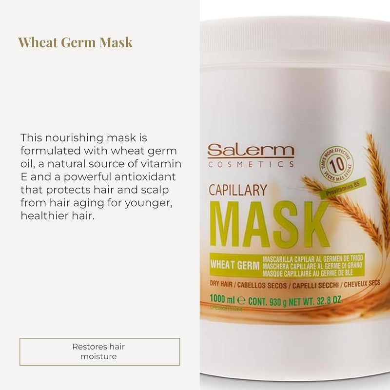 Salerm Cosmetics Capillary Mask with Wheat Germ for Dry Hair - 1000 ml - Image 2