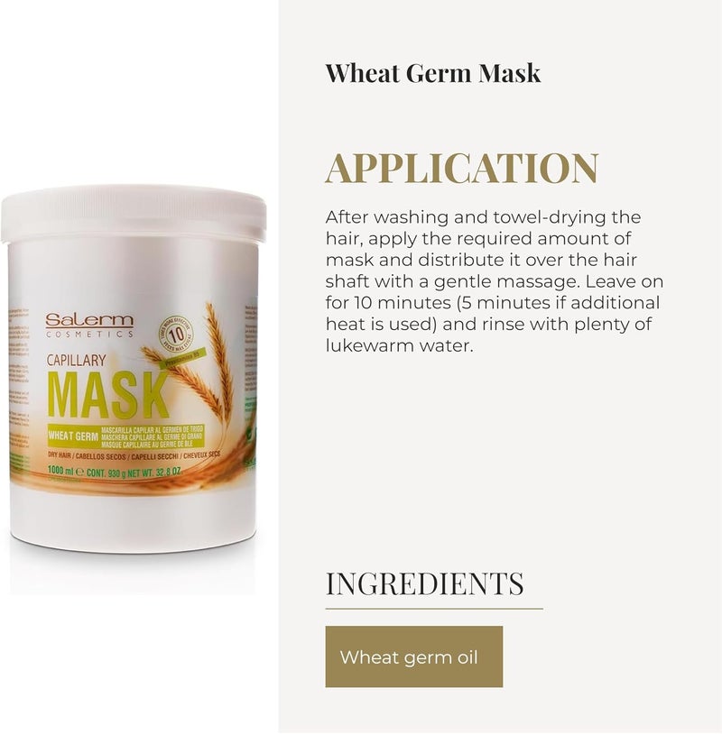 Salerm Cosmetics Capillary Mask with Wheat Germ for Dry Hair - 1000 ml - Image 4