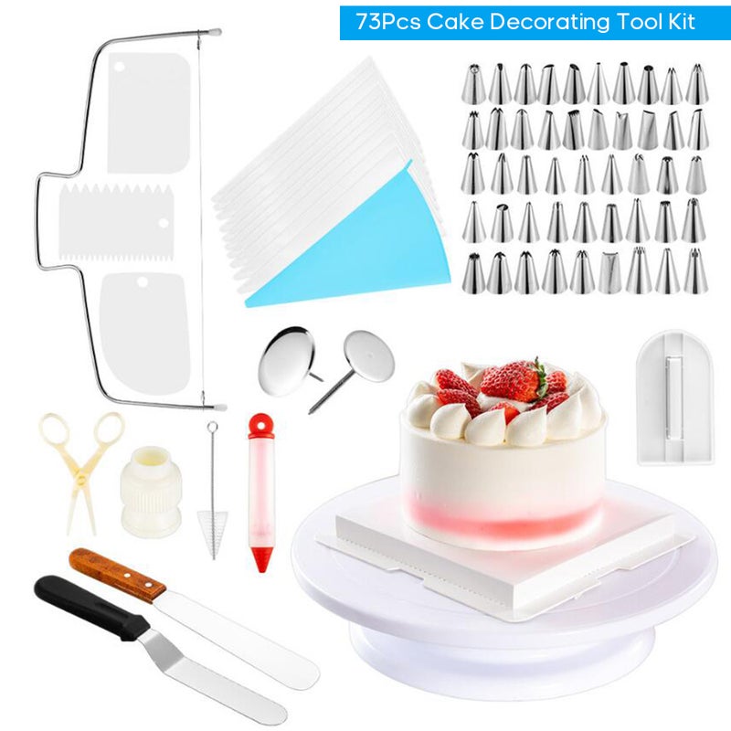 73Pcs Cake Decorating Tool Kit Baking Fondant Supplies Turntable Piping Bag Tip Spatula DIY Cake Cupcake Decorating Icing Tool Set - Image 1