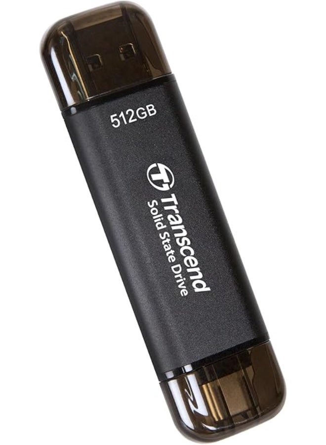 ترانسيند 11 (Transcend 512GB ESD310C External Portable SSD, Read Up to 1,050 MB/s, with Both Port USB Type-A & USB Type-C, 5 Year Warranty, USB 10Gbps, TS512GESD310C, Black - Image 3