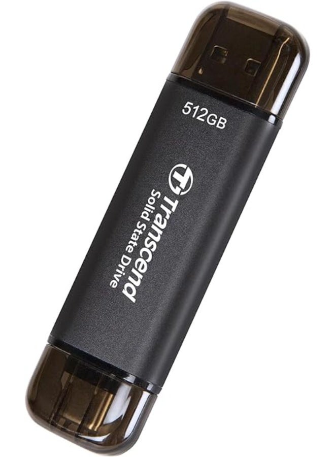 ترانسيند 11 (Transcend 512GB ESD310C External Portable SSD, Read Up to 1,050 MB/s, with Both Port USB Type-A & USB Type-C, 5 Year Warranty, USB 10Gbps, TS512GESD310C, Black - Image 4