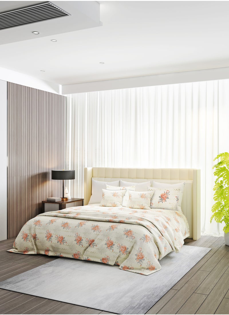 Raymond - Raymond Home King Flat Sheet Bedsheet 104 Thread Count Luxirious Mercerised 100% Cotton Bedding Printed Eco Friendly Percale Finish Bed Linen with 2 Pillow Case - Peach (274 * 274 CM) - Image 1