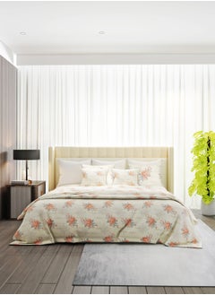Raymond Raymond Home King Flat Sheet Bedsheet 104 Thread Count Luxirious Mercerised 100% Cotton Bedding Printed Eco Friendly Percale Finish Bed Linen with 2 Pillow Case - Peach (274 * 274 CM)  - Image 2