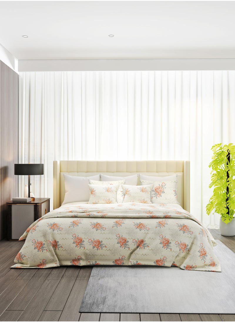 Raymond - Raymond Home King Flat Sheet Bedsheet 104 Thread Count Luxirious Mercerised 100% Cotton Bedding Printed Eco Friendly Percale Finish Bed Linen with 2 Pillow Case - Peach (274 * 274 CM) - Image 1