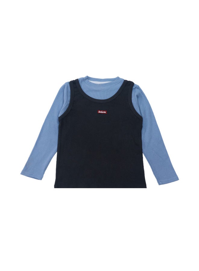 【dove Cotton】children's Long-sleeve T-shirt For Girls, Faux Two-piece Top, Baby Skin-friendly Soft Long-sleeve Clothing
