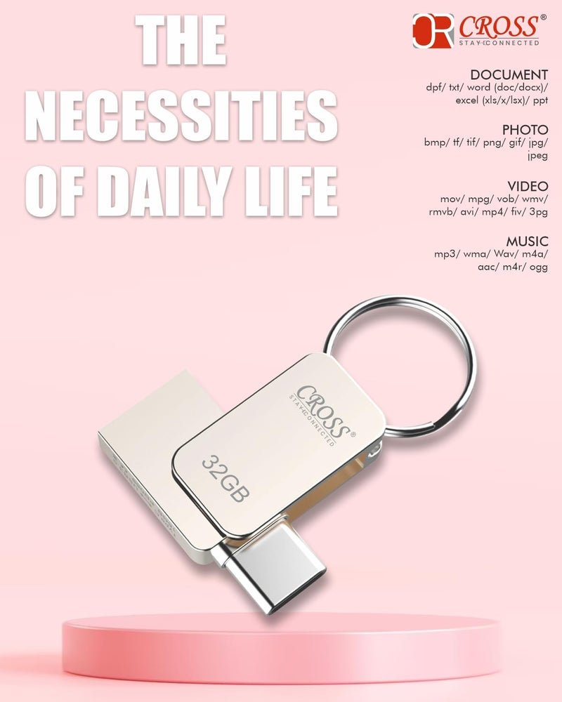 CROSS Pendrive 2 in 1 Flash Drive with, USB A, Type-C Interface Mini Hangable PenDrive for Android Compatible with Phone, Pad, Android, PC and More Devices (32 GB, CROSS 2 in 1 USB - Type-C PENDRIVE) - Image 4