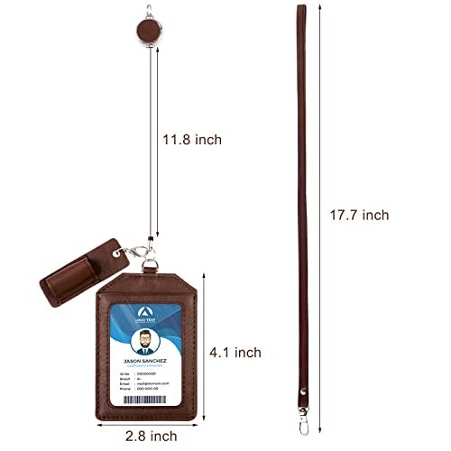 boshiho Office Badge Holder - Boshiho Genuine Leather Credit ID Card Holder with Stretch Neck Lanyard Vertical Style (Brown) - Image 5